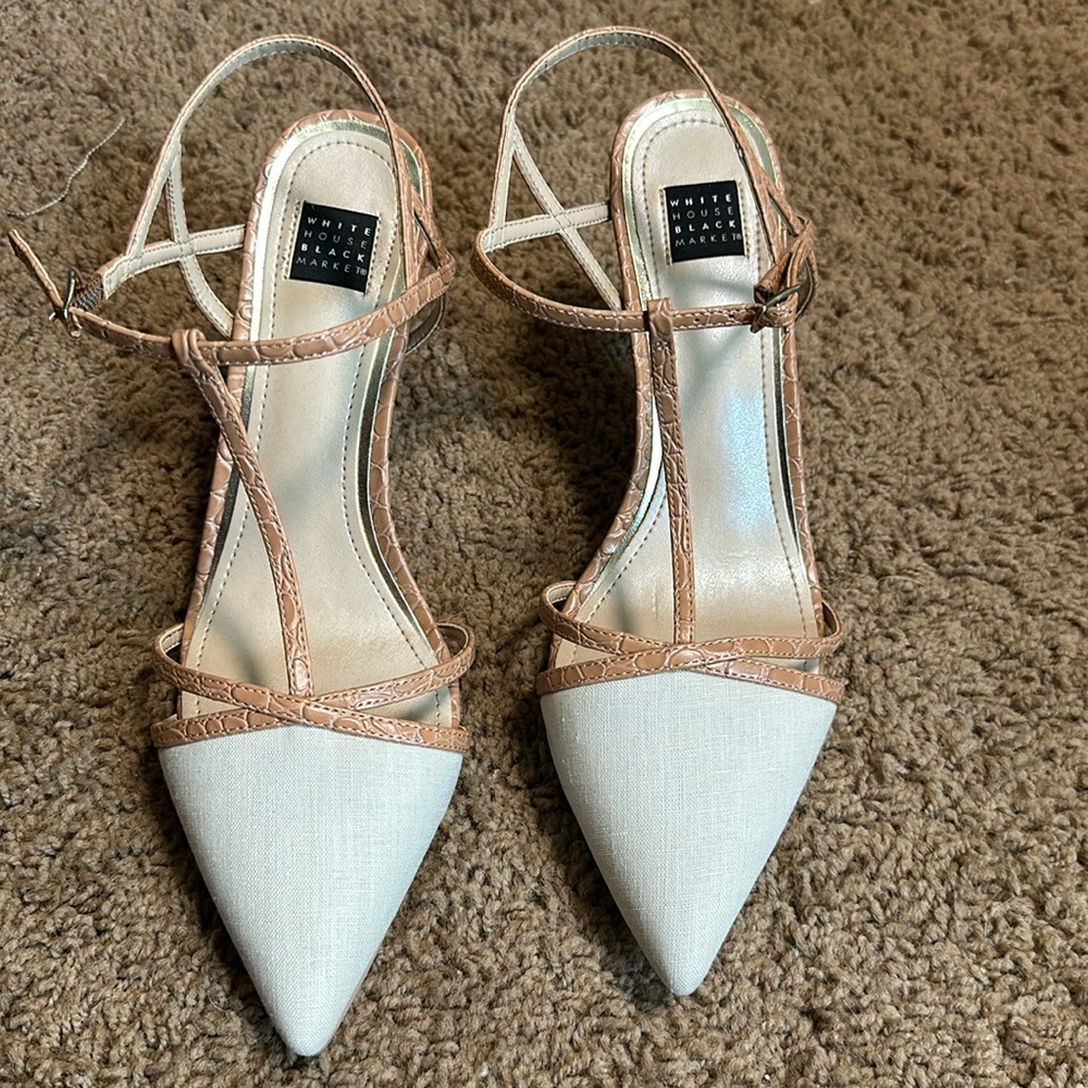 WHBM linen and leather heels NWT 8